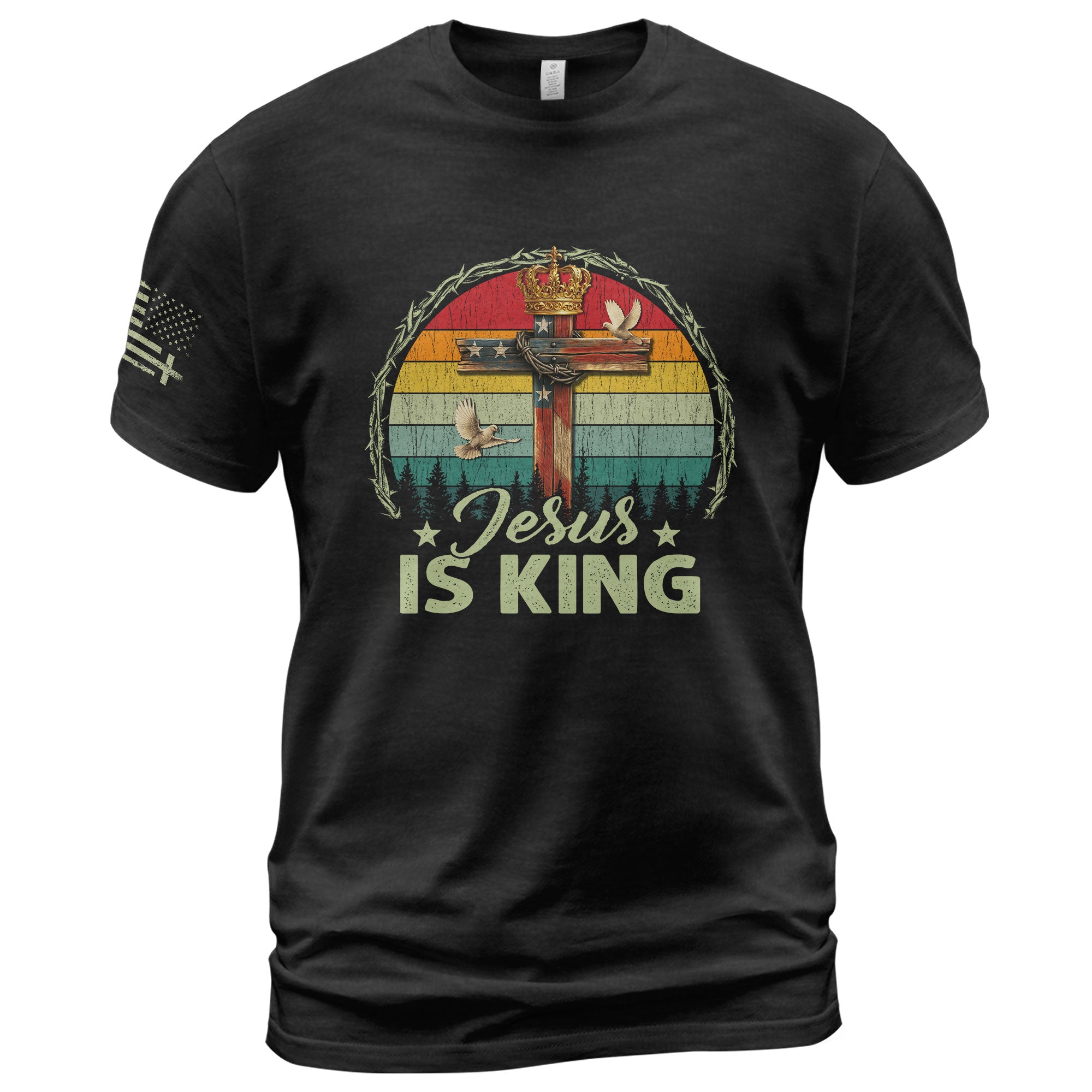 Christian Tee Shirts, Jesus Is King Crown Cross Christian - Christian Shirts for Men - Rust Field Wear