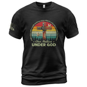 Christian Shirts for Men, One Nation Under God Retro Sunset Cross - Christian Tee Shirts - Rust Field Wear