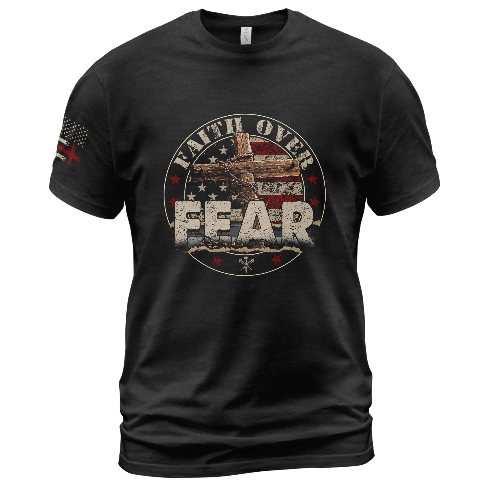 Faith Over Fear Cross, Courage and American Spirit, Christian Shirts for Men - Christian Tee Shirts - Rust Field Wear