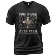 Faith Based Christian Tee Shirts, Faith Over Fear Cross American Flag - Christian Shirts for Men - Rust Field Wear