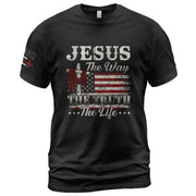 Jesus The Way The Truth The Life Flag Cross - Christian Tee Shirts, Christian Shirts for Men - Rust Field Wear
