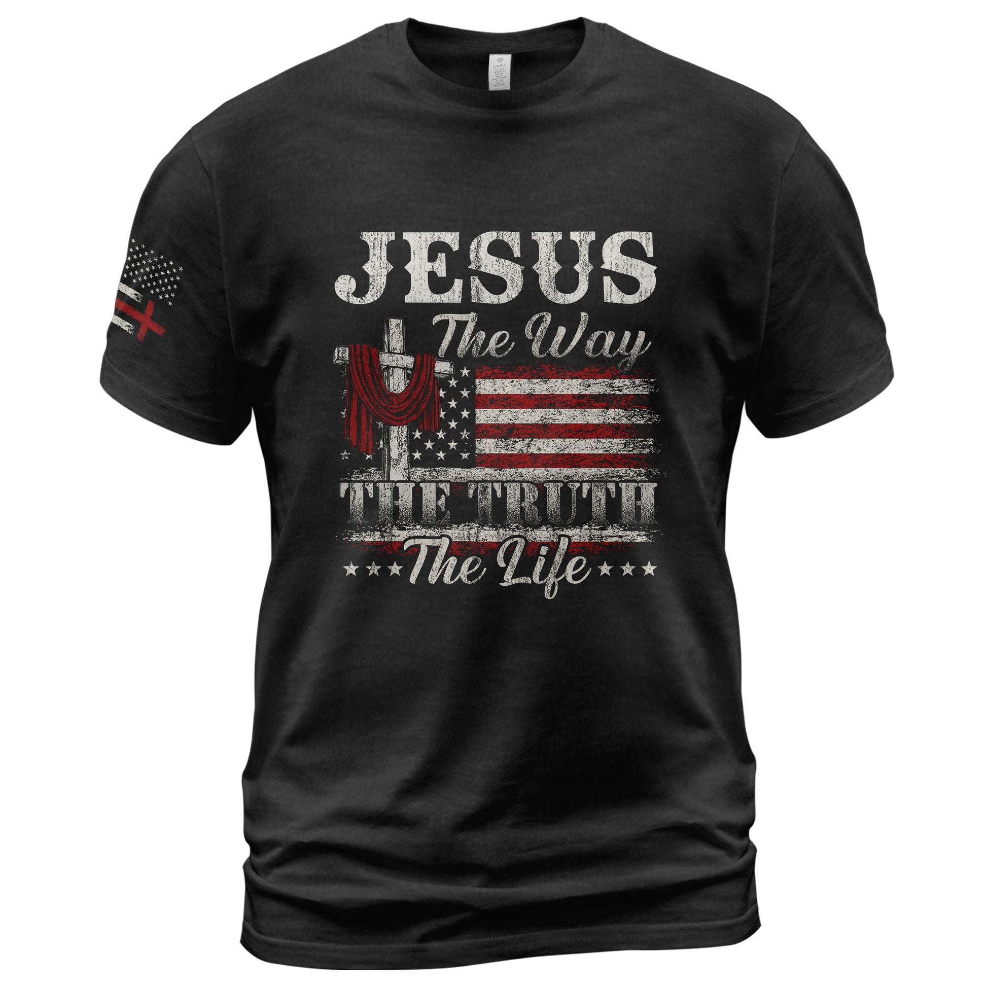 Jesus The Way The Truth The Life Flag Cross - Christian Tee Shirts, Christian Shirts for Men - Rust Field Wear