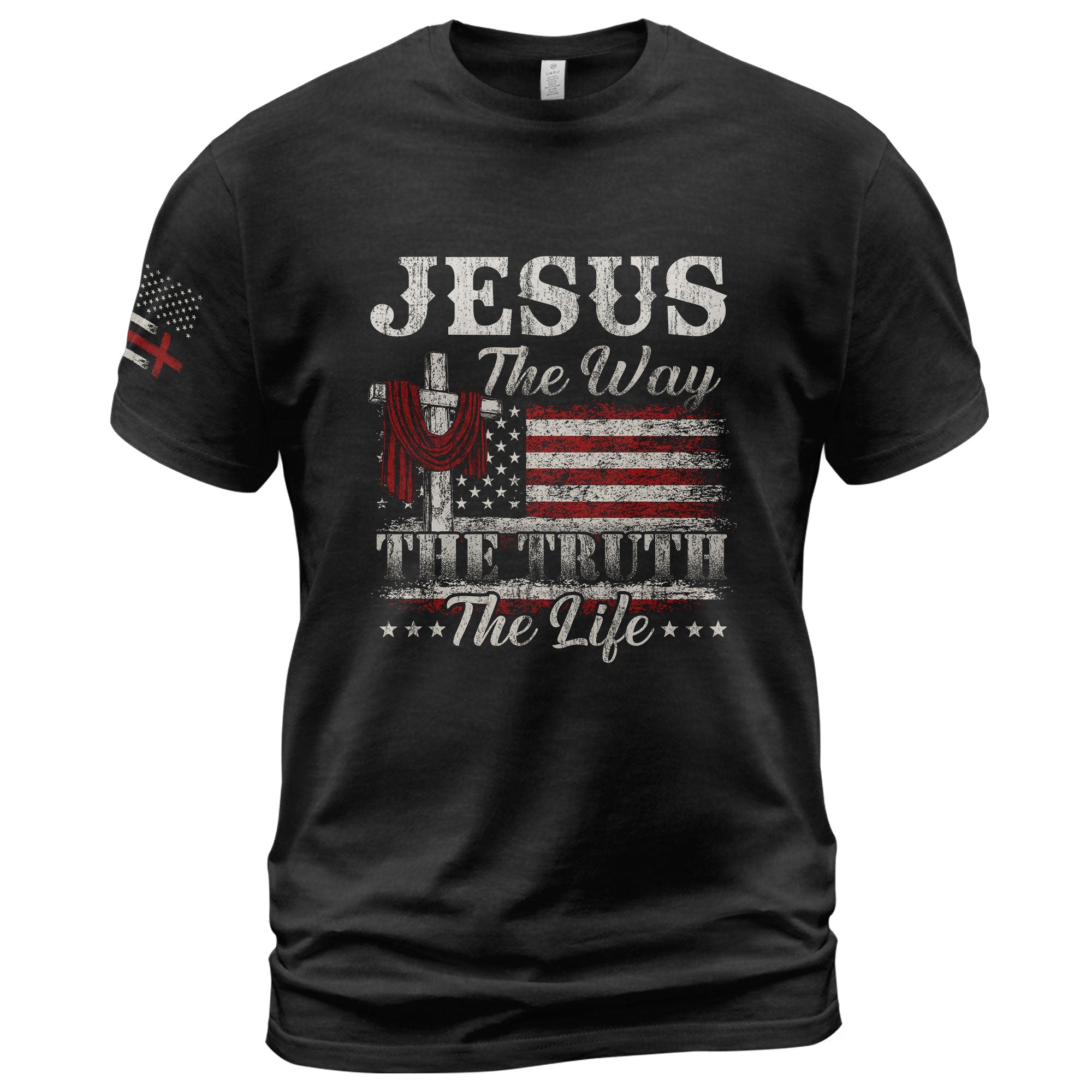 Jesus The Way The Truth The Life Flag Cross - Christian Tee Shirts, Christian Shirts for Men - Rust Field Wear