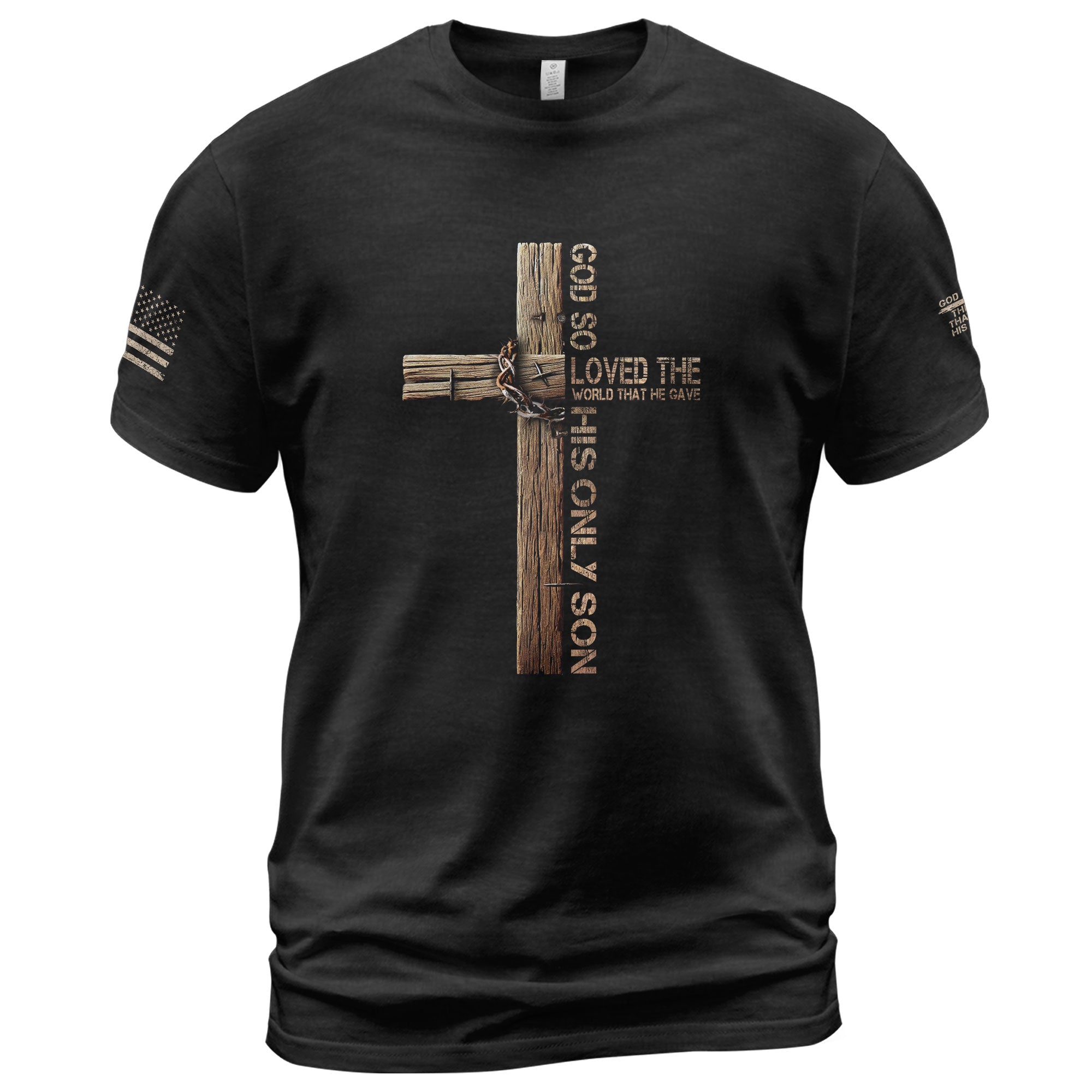 God So Loved John 3:16 Cross with Crown of Thorns - Christian Shirts for Men, Faith Based Christian Tee Shirts - Rust Field Wear