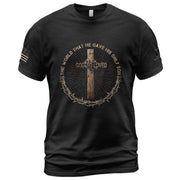Faith Based Christian Tee Shirts, God So Loved John 3:16 Cross Edition - Christian Shirts for Men - Rust Field Wear
