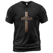 Christian Shirts for Men - Jesus Rustic Cross with Crown of Thorns Design, Christian Tee Shirts - Rust Field Wear
