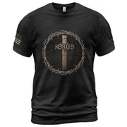 Jesus Crown of Thorns Cross Design - Christian Shirts for Men, Faith Based Christian Tee Shirts - Rust Field Wear