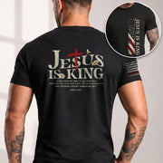 Christian Shirts for Men - Jesus Is King , Christian Cross and American Flag, Christian Tee Shirts - Rust Field Wear