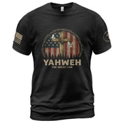 Yahweh The Great I Am Faith, Flag and Cross - Christian Tee Shirts, Christian Shirts for Men - Rust Field Wear