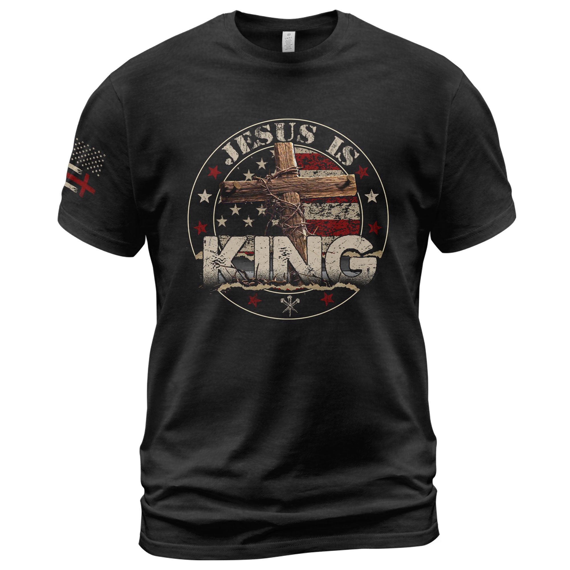 Christian Shirts for Men, Jesus Is King Christian Cross American Flag for - Christian Tee Shirts - Rust Field Wear