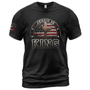 Christian Tee Shirts, Jesus Is King Bold Christian USA Cross - Christian Shirts for Men - Rust Field Wear
