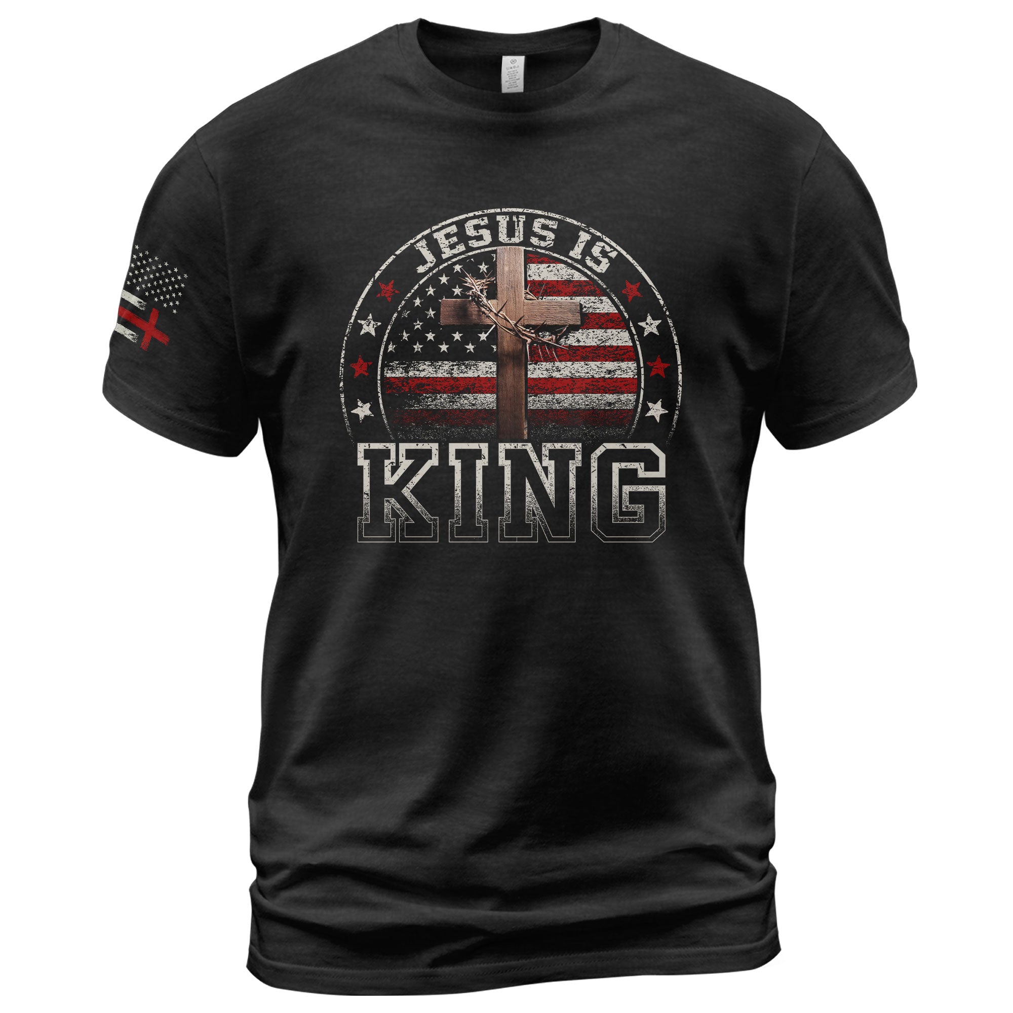 Christian Tee Shirts, Jesus Is King Bold Christian USA Cross - Christian Shirts for Men - Rust Field Wear