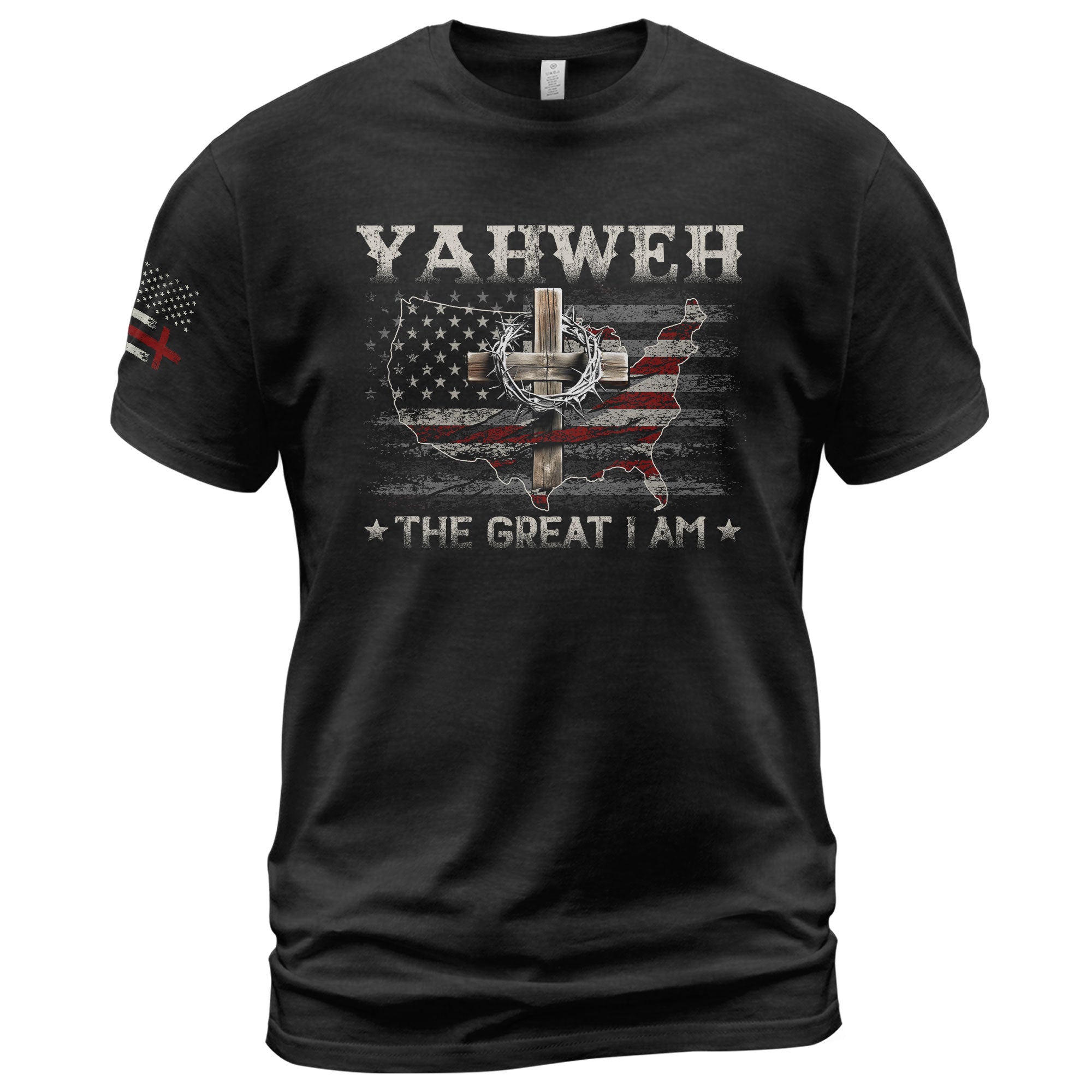 Yahweh The Great I Am Christian USA Cross - Christian Tee Shirts, Christian Shirts for Men - Rust Field Wear
