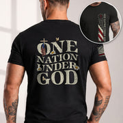 One Nation Under God , Christian Cross and American Flag - Christian Tee Shirts, Christian Shirts for Men - Rust Field Wear