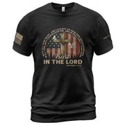 Faith Based Christian Tee Shirts, Trust in the Lord Proverbs 3:5 6 American Faith - Christian Shirts for Men - Rust Field Wear