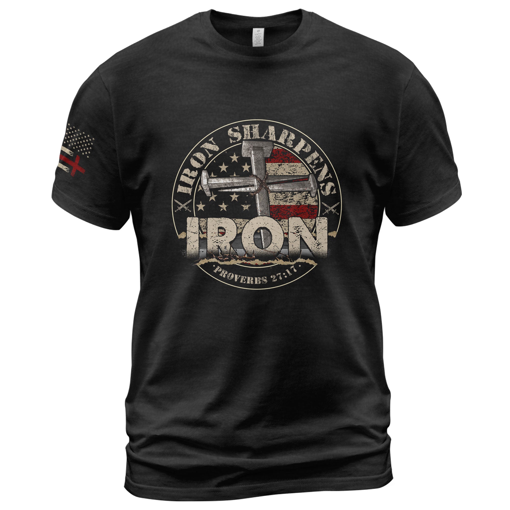 Christian Shirts for Men - Iron Sharpens Iron Proverbs 27:17 Bible Verse, Christian Tee Shirts - Rust Field Wear