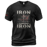 Faith Based Christian Tee Shirts, Iron Sharpens Iron Proverbs 27:17 USA Faith Warrior - Christian Shirts for Men - Rust Field Wear
