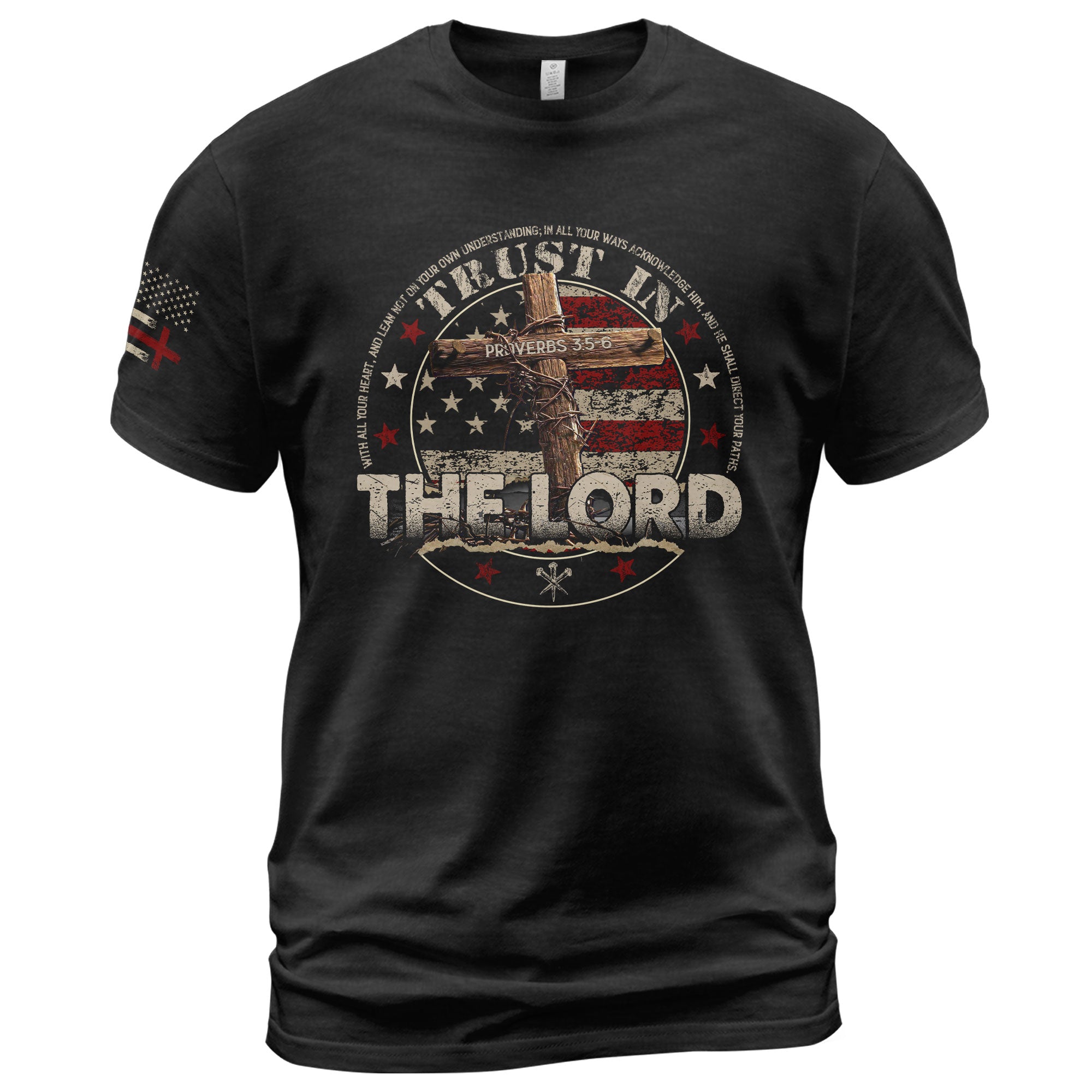 Christian Shirts for Men, Trust In The Lord Proverbs 3:5 6 Bible Verse Patriotic Christian - Christian Tee Shirts - Rust Field Wear