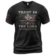 Trust In The Lord Christian Proverbs 3:5 6 Bible Verse American Flag Cross, Christian Tee Shirts - Faith Shirts for Men - Rust Field Wear
