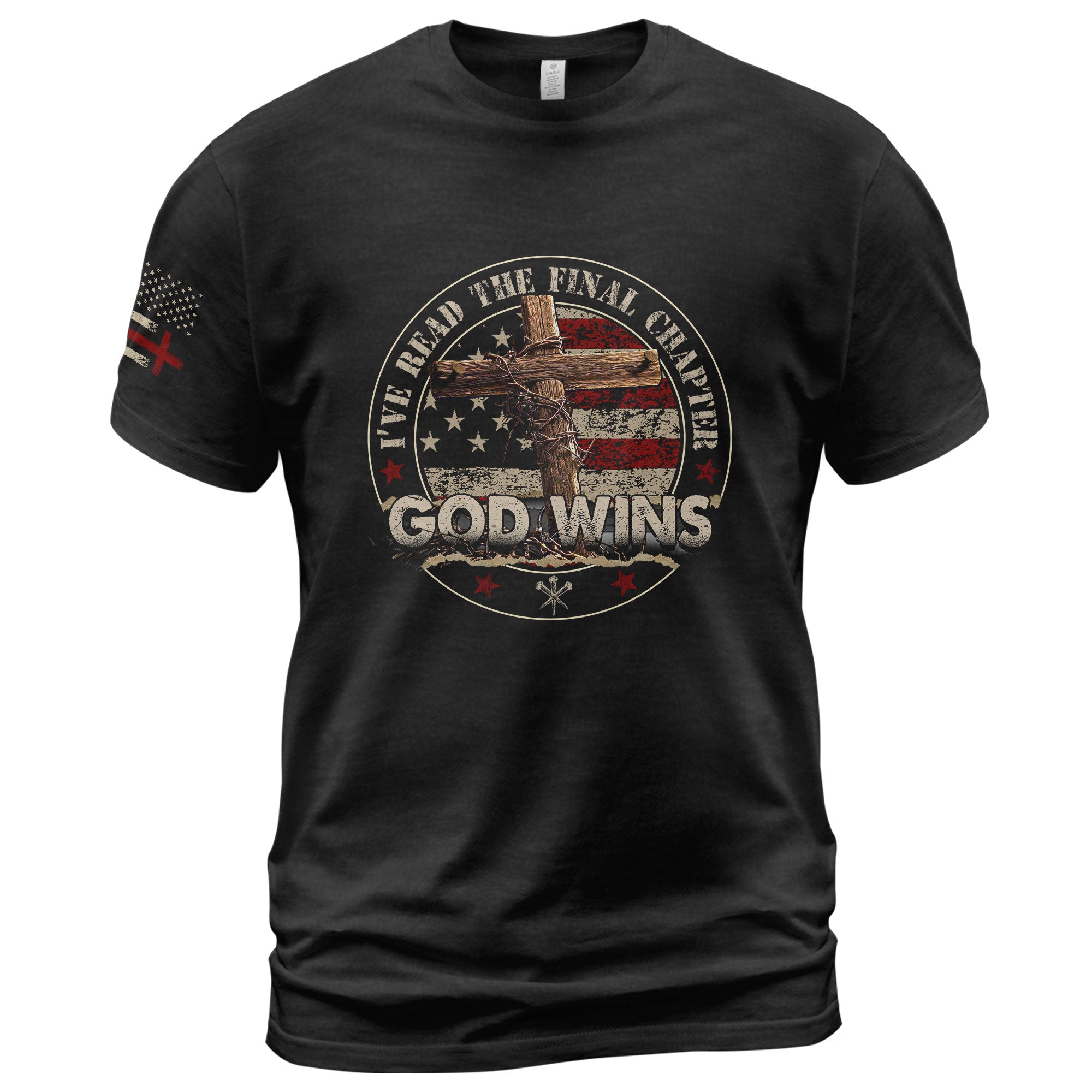 God Wins Final Chapter Circle American Flag, Christian Shirts for Men - Christian Tee Shirts - Rust Field Wear