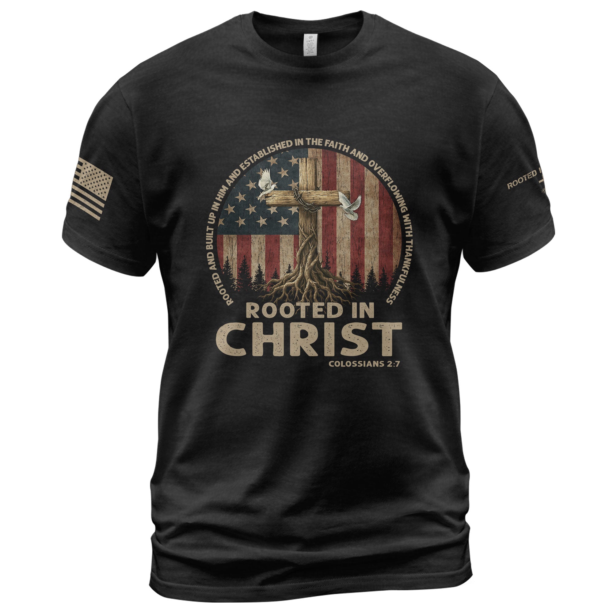 Christian Shirts for Men, Rooted in Christ Colossians 2:7 Christian - Christian Tee Shirts - Rust Field Wear