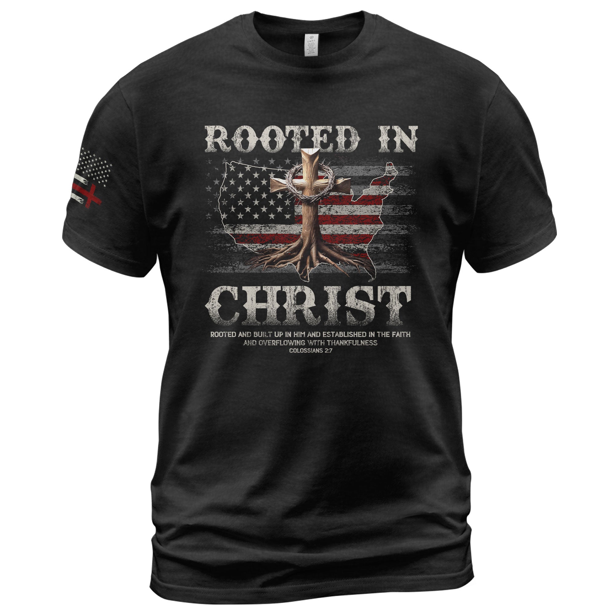 Rooted in Christ USA Flag Map Christian - Christian Shirts for Men, Faith Based Christian Tee Shirts - Rust Field Wear