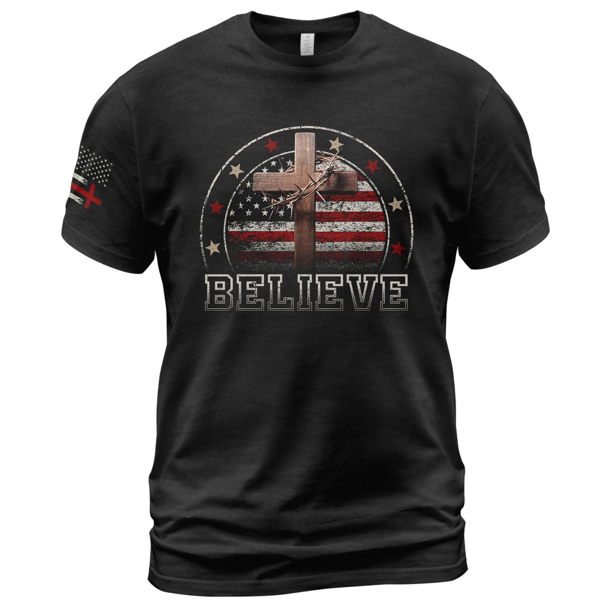 Believe American Flag and Cross Christian - Christian Tee Shirts, Christian Shirts for Men - Rust Field Wear