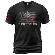 Christian Shirts for Men - Redeemed USA Flag Cross Christian, Christian Tee Shirts - Rust Field Wear