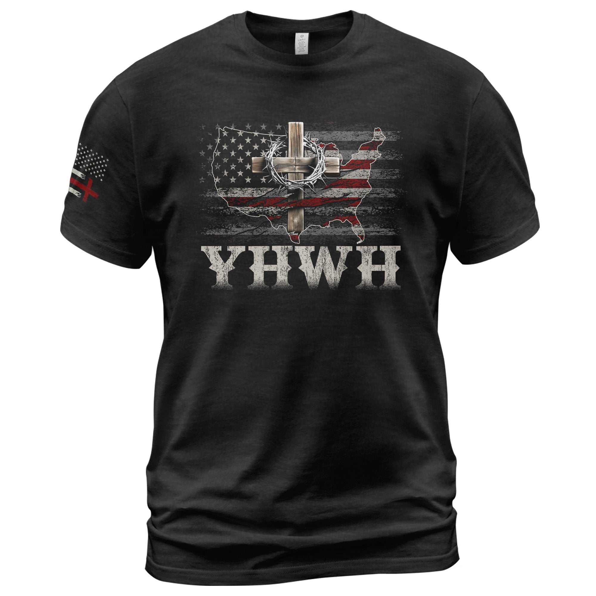 Faith Based Christian Tee Shirts, Redeemed Christian Cross, Flag and Dove Design - Christian Shirts for Men - Rust Field Wear