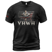 YHWH USA Cross Christian Faith and Patriotism, Christian Tee Shirts - Faith Shirts for Men - Rust Field Wear