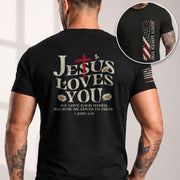 Christian Shirts for Men, Jesus Loves You Patriotic Cross - Christian Tee Shirts - Rust Field Wear