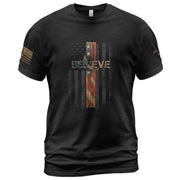 Believe American Flag Cross Christian, Christian Shirts for Men - Christian Tee Shirts - Rust Field Wear
