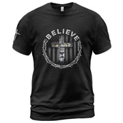 Believe Lion Cross Crown of Thorns Christian, Christian Tee Shirts - Faith Shirts for Men - Rust Field Wear