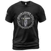 Jesus Loves You Lion Cross Crown of Thorns - Christian Tee Shirts, Christian Shirts for Men - Rust Field Wear