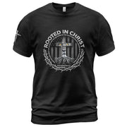 Rooted In Christ Colossians 2:7 Lion Cross - Christian Shirts for Men, Faith Based Christian Tee Shirts - Rust Field Wear