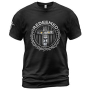 Faith Based Christian Tee Shirts, Redeemed Ephesians 1:7 Lion Cross Christian - Christian Shirts for Men - Rust Field Wear