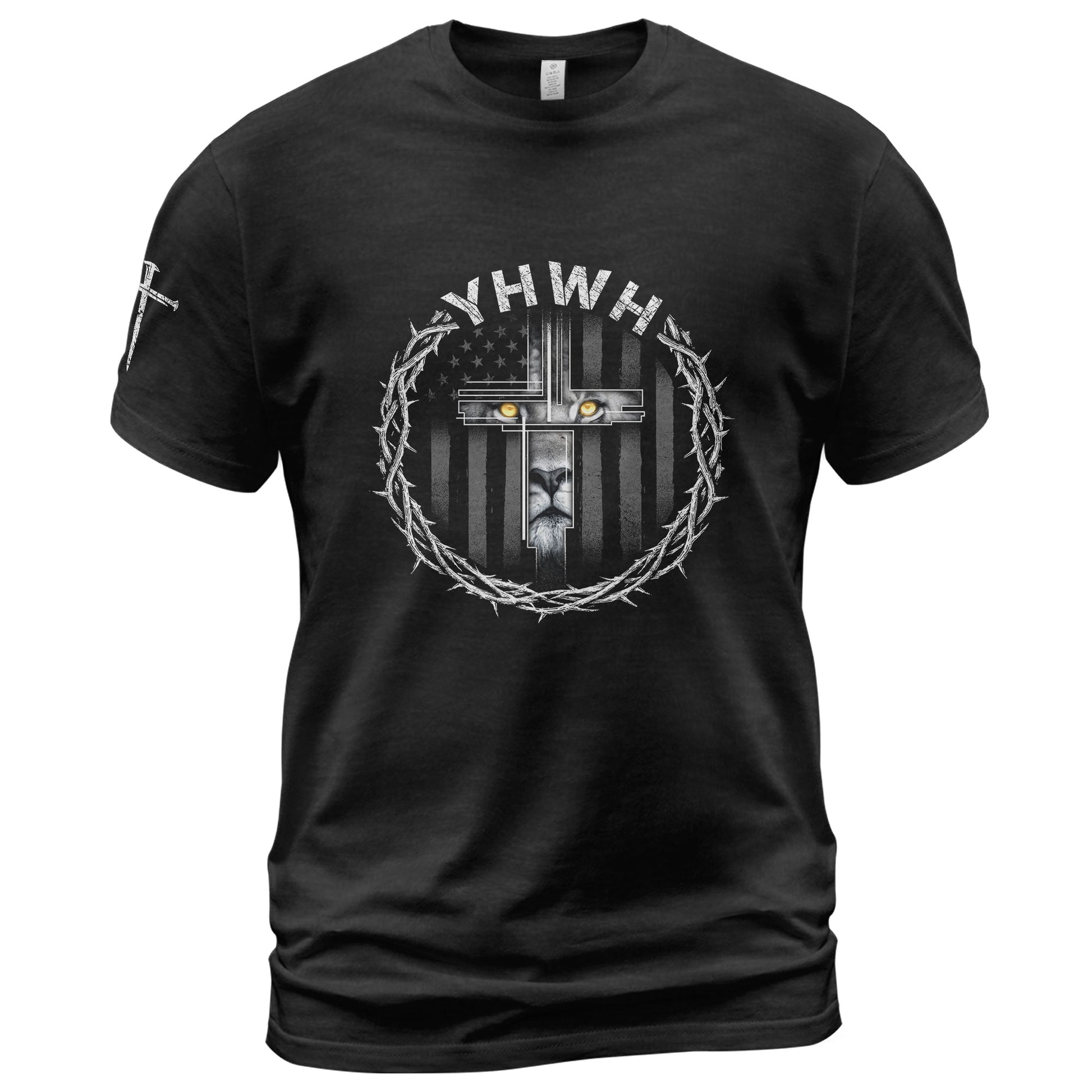Christian Shirts for Men - YHWH Lion Cross Crown of Thorns Christian, Christian Tee Shirts - Rust Field Wear