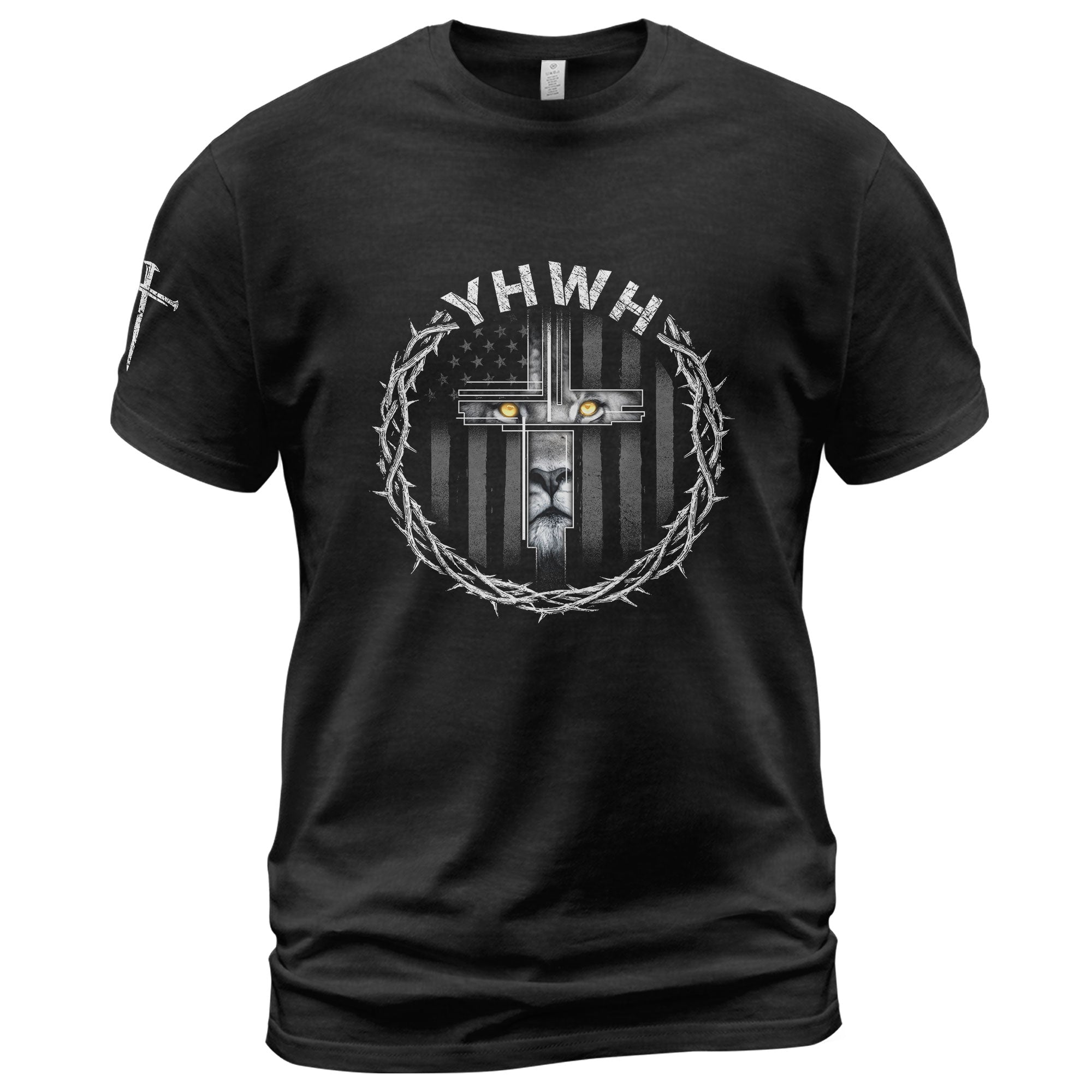 Christian Shirts for Men - YHWH Lion Cross Crown of Thorns Christian, Christian Tee Shirts - Rust Field Wear