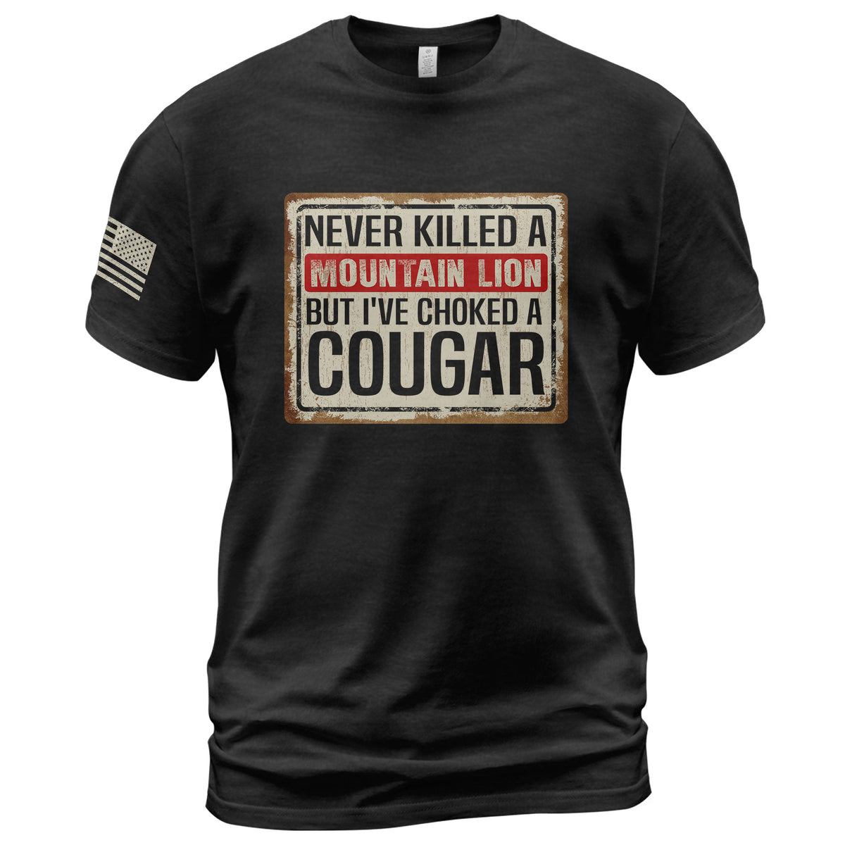 Never Killed A Mountain Lion But Ive Choked A Cougar Retro Plate Graphic T-Shirt