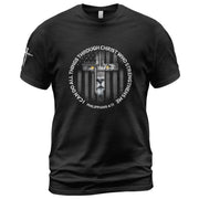 Faith Based Christian Tee Shirts, I Can Do All Things Through Christ Lion Cross - Christian Shirts for Men - Rust Field Wear