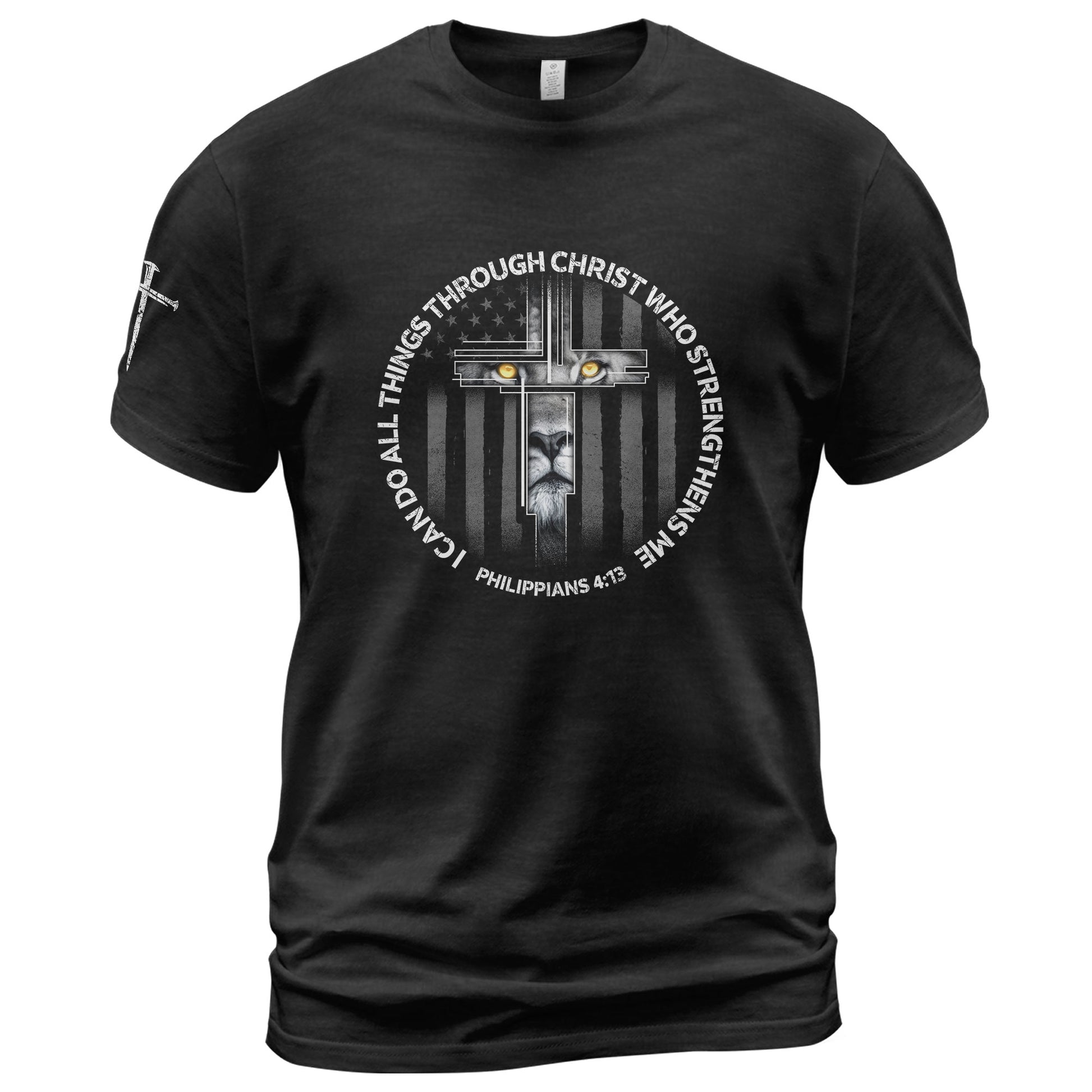 Faith Based Christian Tee Shirts, I Can Do All Things Through Christ Lion Cross - Christian Shirts for Men - Rust Field Wear