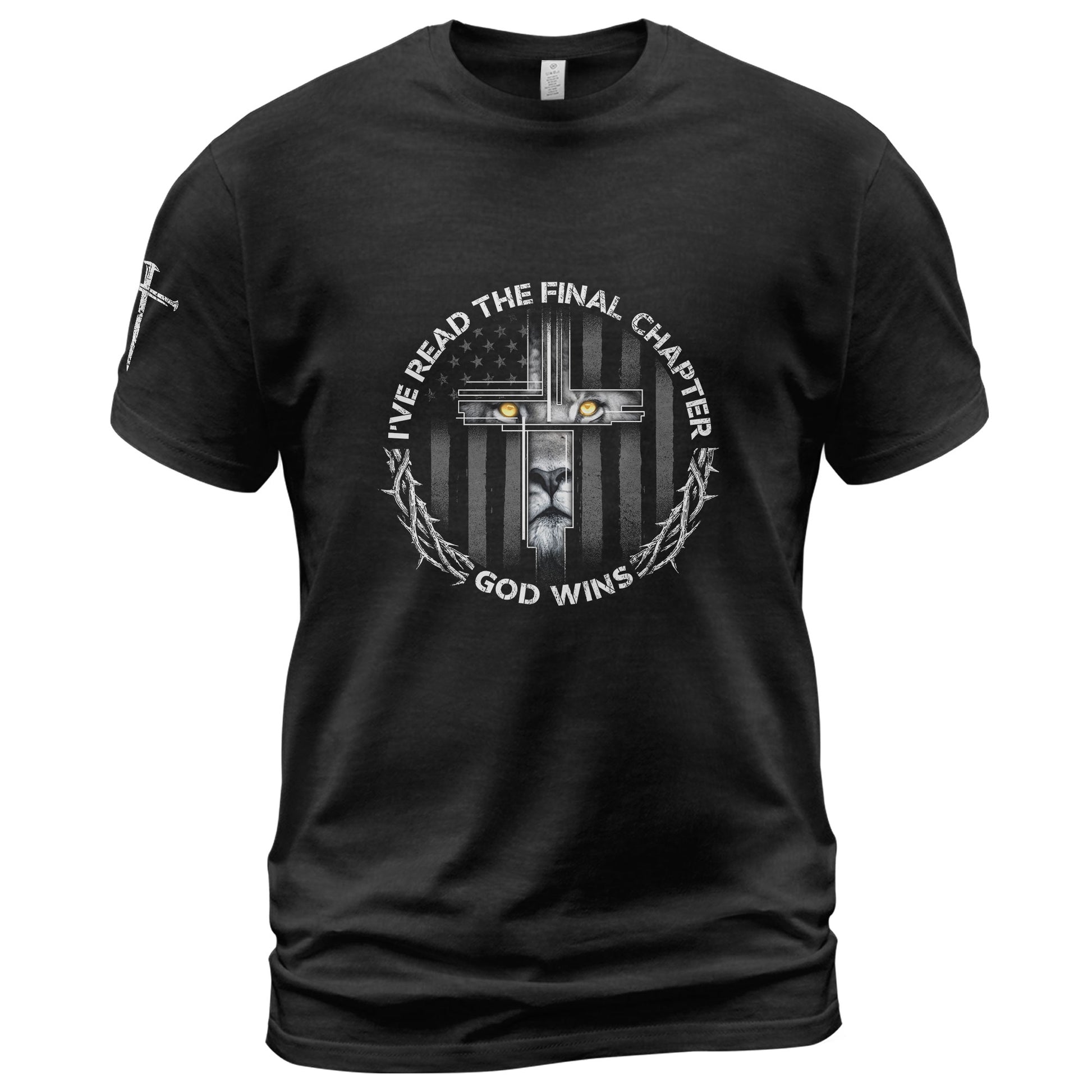 Christian Tee Shirts, God Wins Lion Cross Final Chapter Christian - Christian Shirts for Men - Rust Field Wear