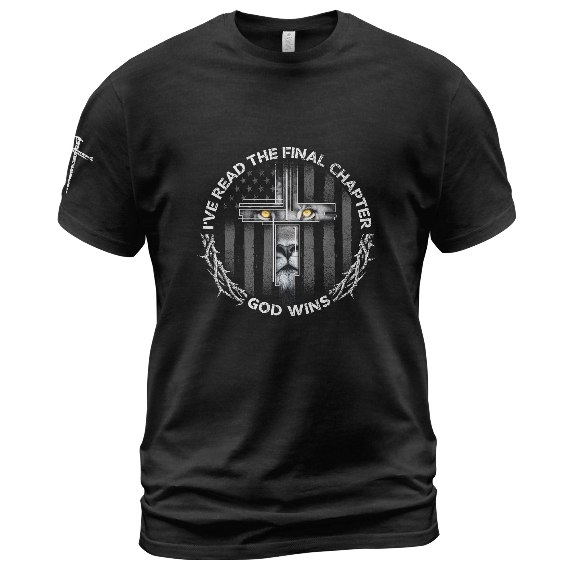 Christian Tee Shirts, God Wins Lion Cross Final Chapter Christian - Christian Shirts for Men - Rust Field Wear