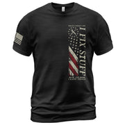 Vertical US Flag Quote Men T-Shirt I Fix Stuff And I Know Things Graphic Chest Print