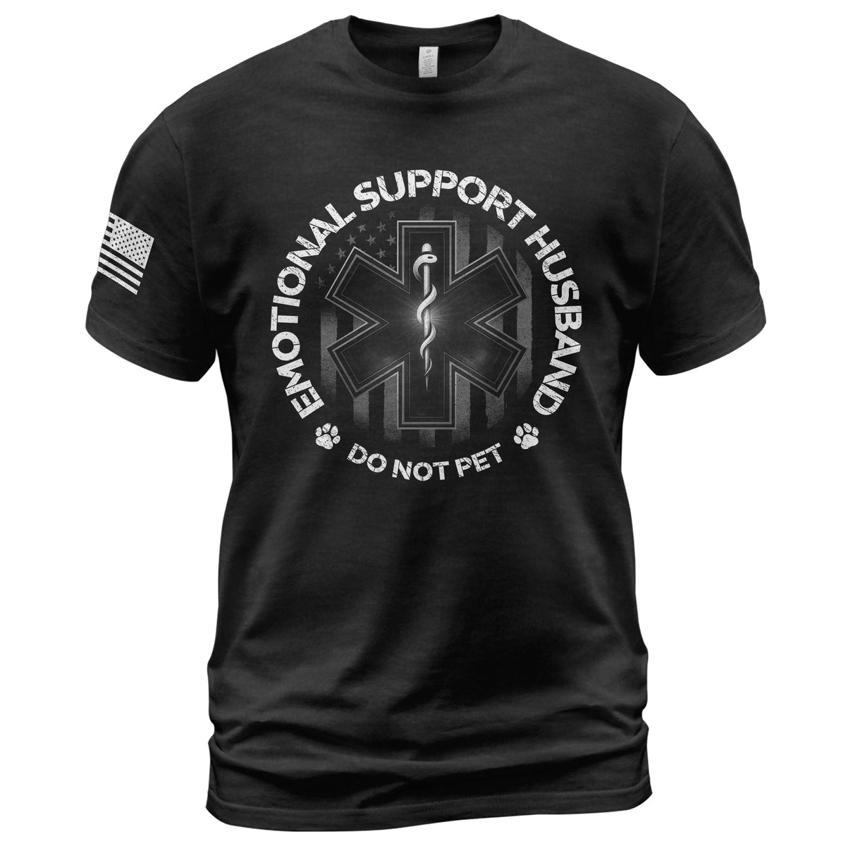 Emotional Support Husband Do Not Pet Comical Emblem Tee Shirt Casual Cotton Gear