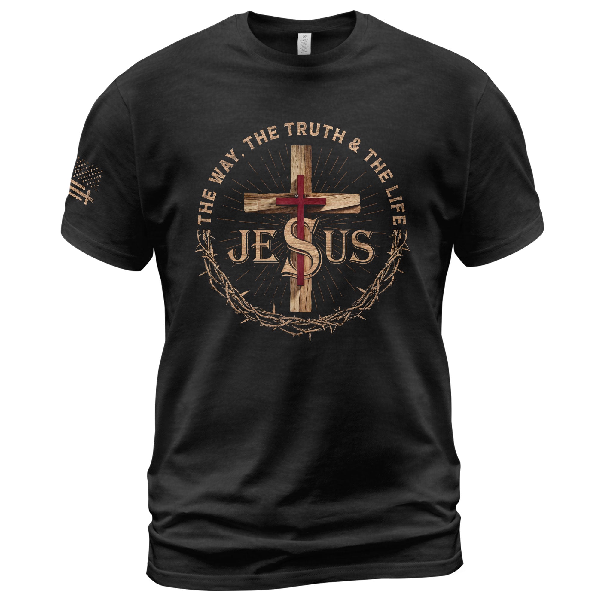 Christian Shirts for Men, The Way The Truth The Life Jesus Cross Crown Christian - Christian Tee Shirts - Rust Field Wear