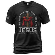 The Way The Truth The Life John 14:6 Jesus Cross Red Cloth, Christian Tee Shirts - Faith Shirts for Men - Rust Field Wear