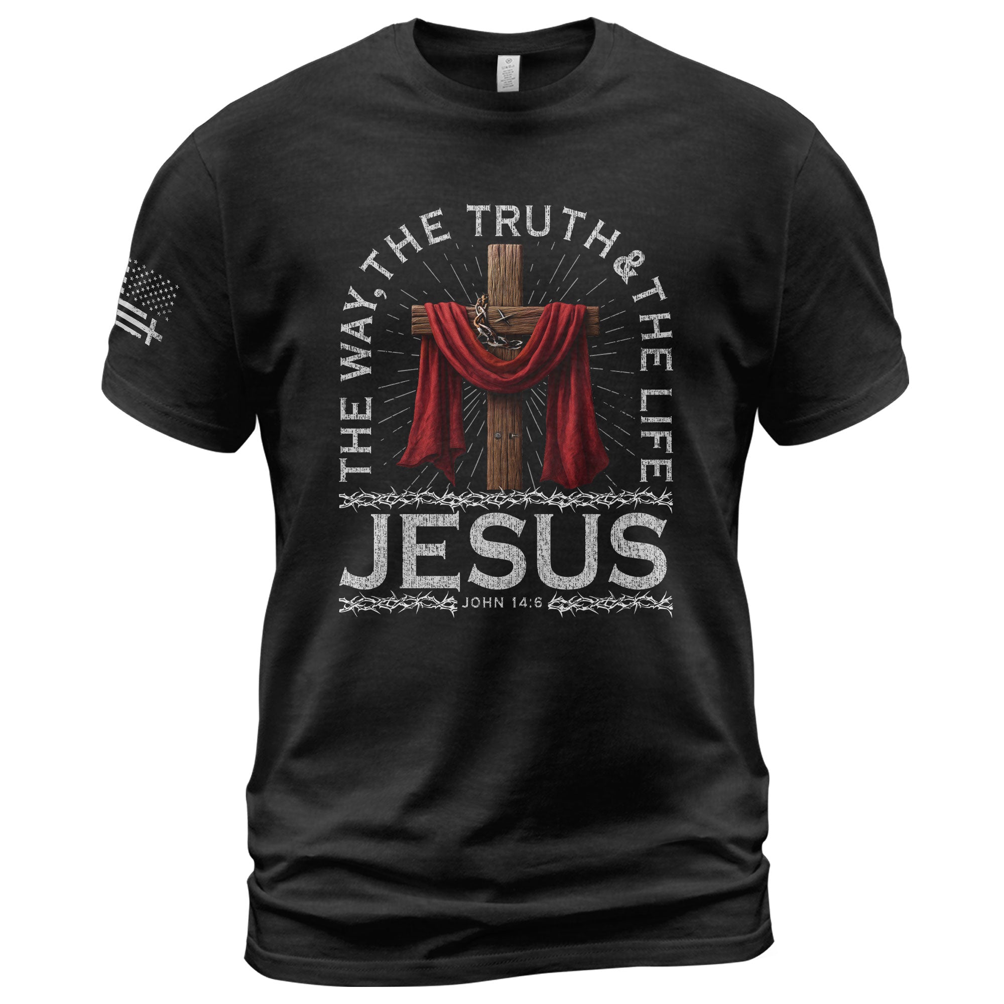 The Way The Truth The Life John 14:6 Jesus Cross Red Cloth, Christian Tee Shirts - Faith Shirts for Men - Rust Field Wear