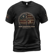 Christian Shirts for Men, Iron Sharpens Iron Cross American Flag - Christian Tee Shirts - Rust Field Wear