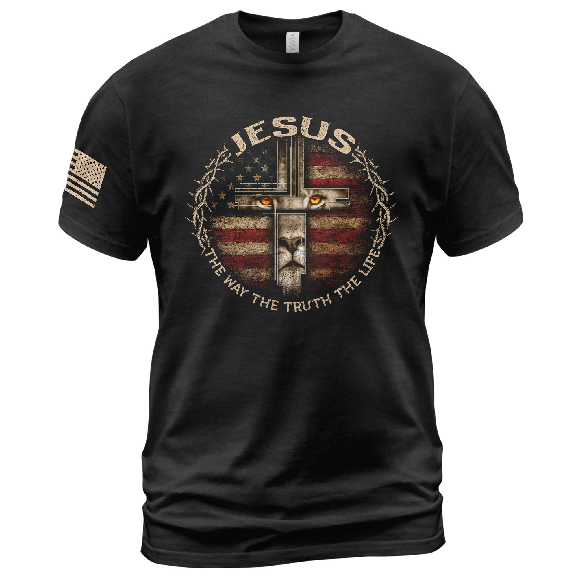 Jesus Lion Cross The Way The Truth The Life, Christian Tee Shirts - Faith Shirts for Men - Rust Field Wear